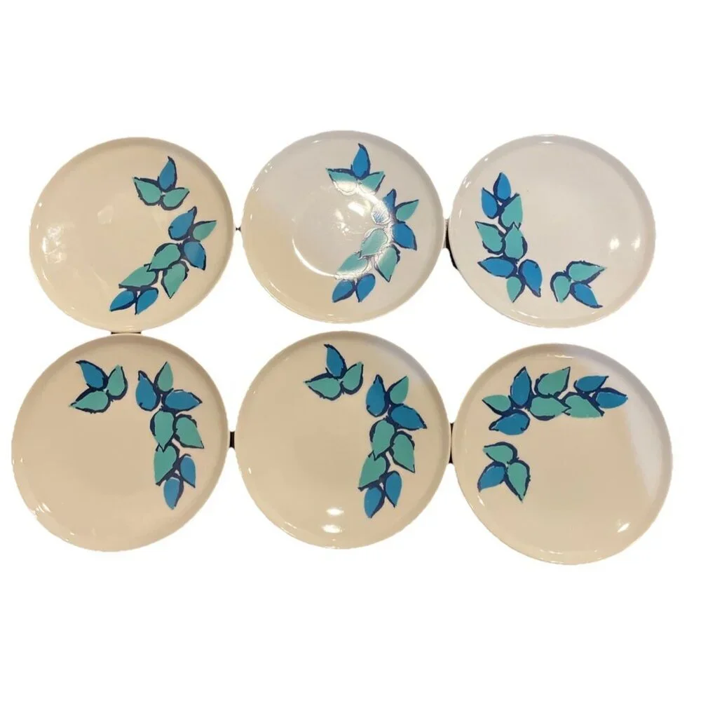 Paul McCobb San‎ Remo Contempri Bread Butter Plates Blue Leaves MCM Set Of 6